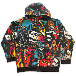 Volcom Big Monster Basic Zip Hoodie All Over Print Sherpa Lined XXL Skate Y2K